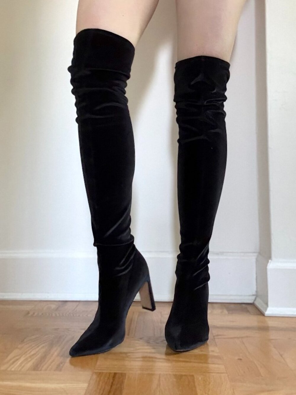 Sigerson Morrison Velvet Thigh High Boots - Black - Size 8
